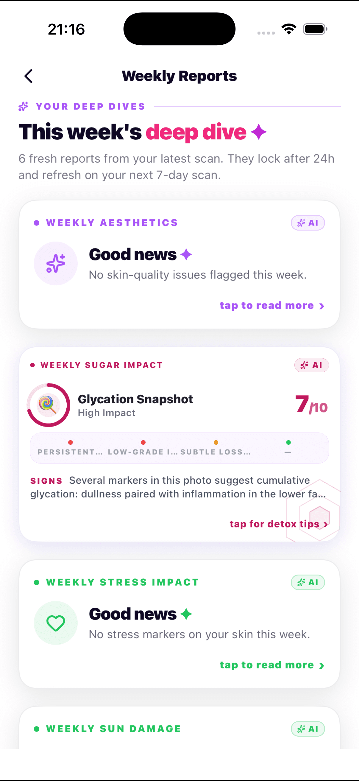 Weekly deep-dive reports